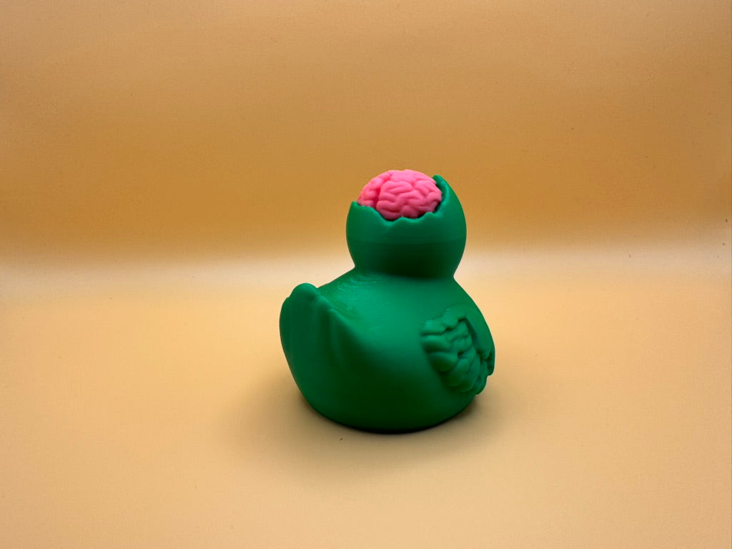 Zombie Duck Figurine – Spooky-Cute Halloween Decor with Exposed Brain and Stitched Details