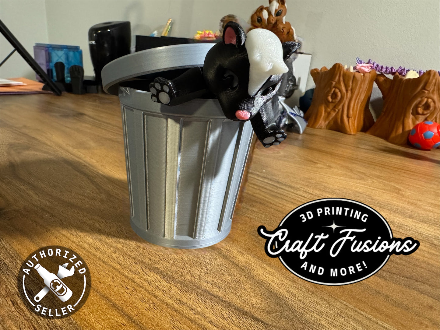 Adorable Skunk with Trash Can