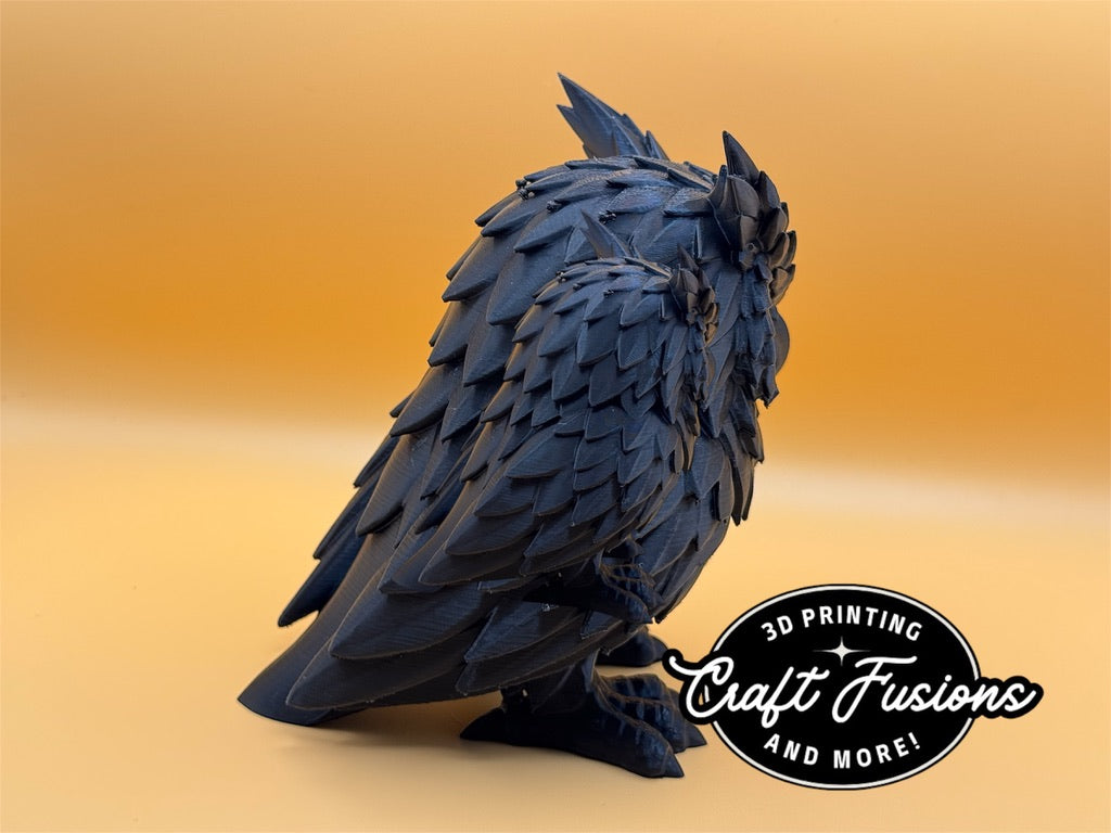 Dark Owl Statue – Gothic 3D‑Printed Decor with Hand‑Painted Red Eyes
