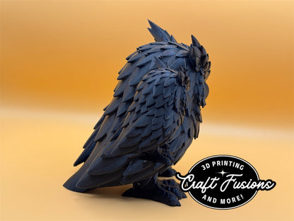 Dark Owl Statue – Gothic 3D‑Printed Decor with Hand‑Painted Red Eyes