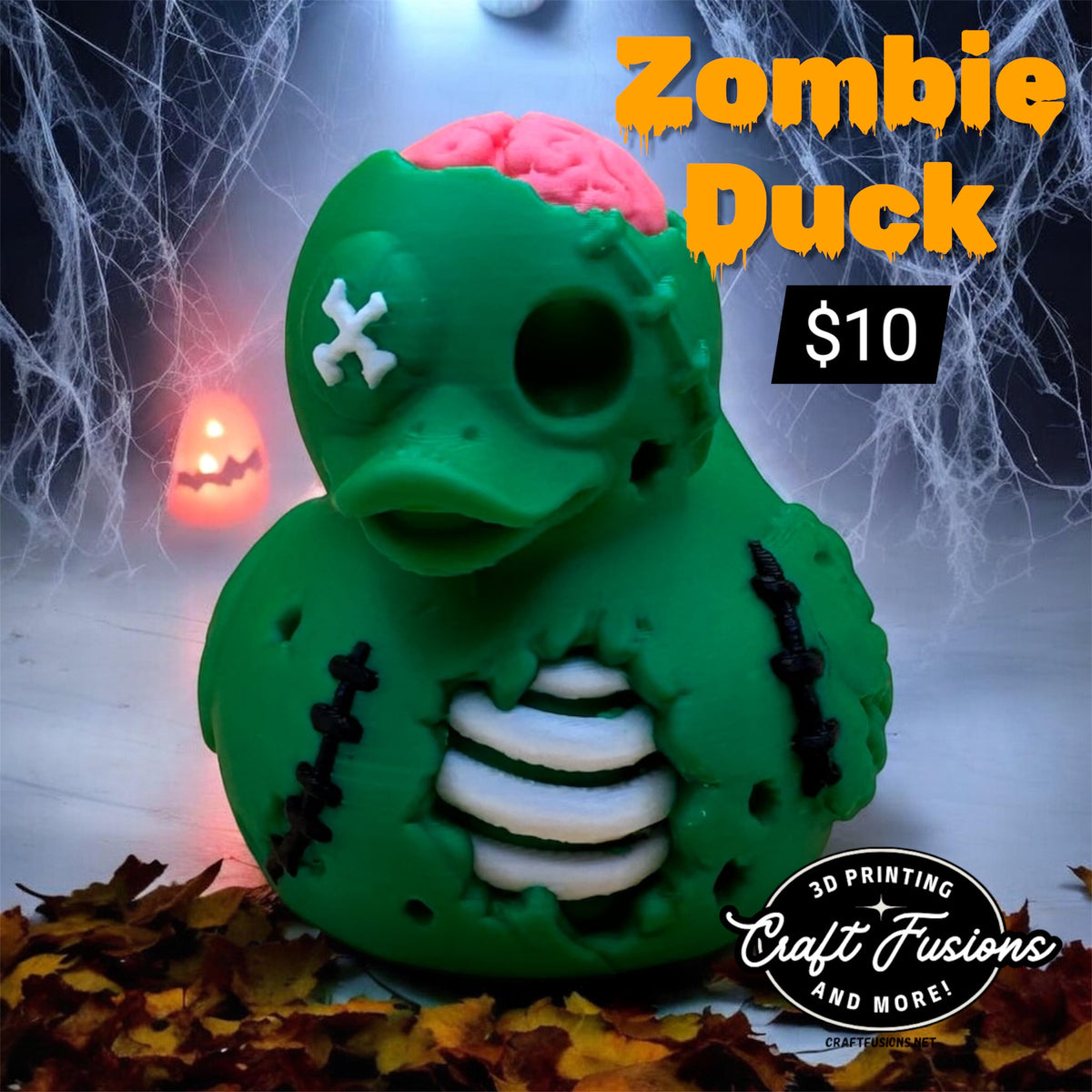Zombie Duck Figurine – Spooky-Cute Halloween Decor with Exposed Brain and Stitched Details