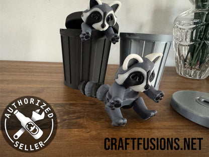 "Trash Panda" Articulating Racoon Fidget Toy!  Includes Trash can