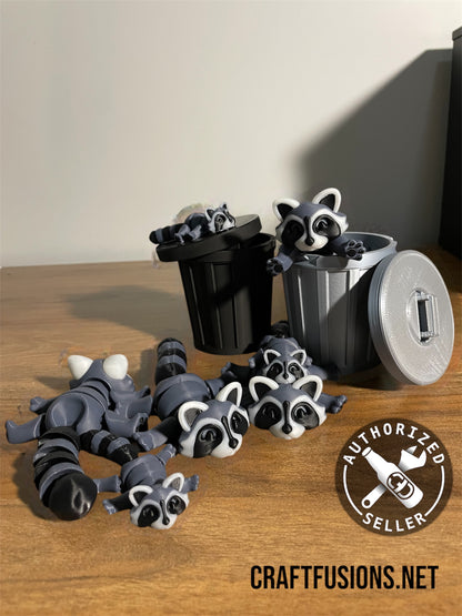 "Trash Panda" Articulating Racoon Fidget Toy!  Includes Trash can