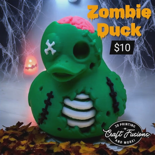 Zombie Duck Figurine – Spooky-Cute Halloween Decor with Exposed Brain and Stitched Details